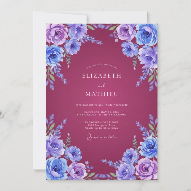 Lavender Purple Romantic Botanical Wedding Invitation (Front)