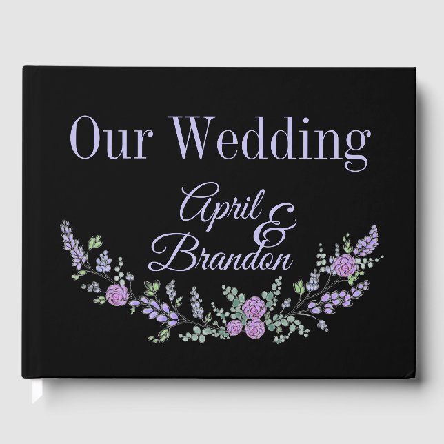 Lavender Purple Rose and Eucalyptus Guest Book (Front)