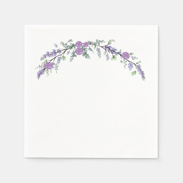 Lavender Purple Rose and Eucalyptus Napkin (Front)