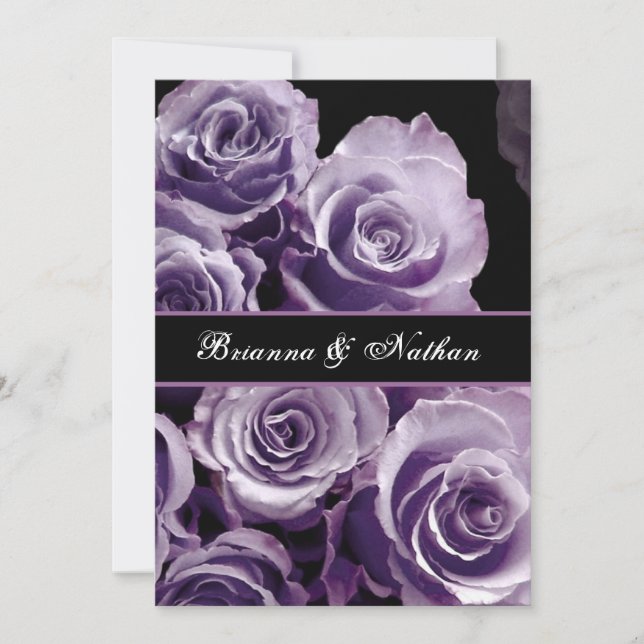 LAVENDER PURPLE Rose Bouquet Wedding Invitation (Front)