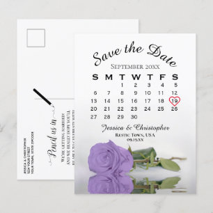 Lavender Purple Rose Calendar Save the Date Announcement Postcard