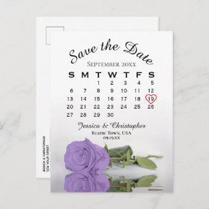 Lavender Purple Rose Calendar Save the Date Announcement Postcard