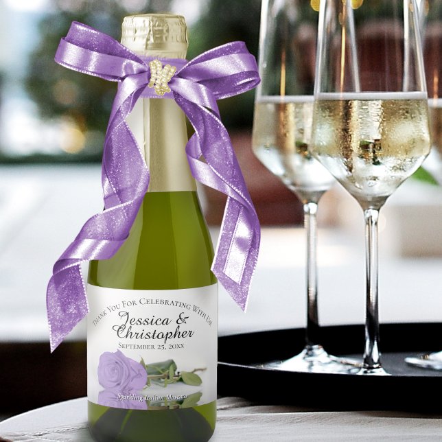 Lavender Purple Rose Classy Wedding Thank You Mini Sparkling Wine Label (Creator Uploaded)
