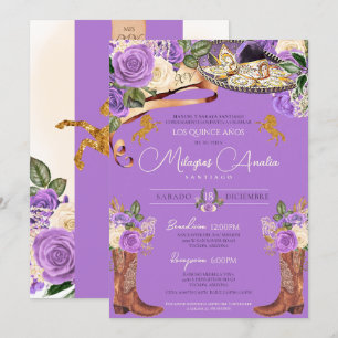 Lavender Purple Rose Fancy Charra Quinceanera Invitation