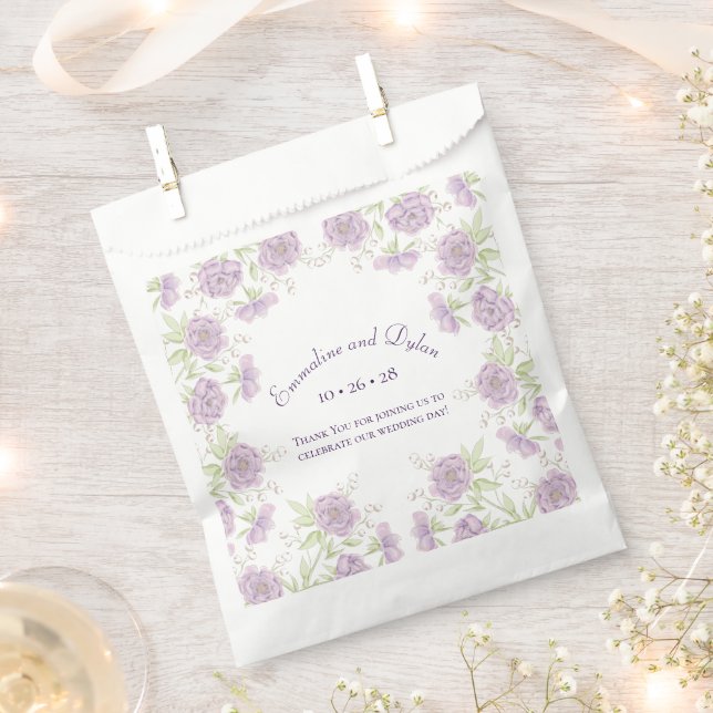 Lavender Purple Rose Wedding Favour Bags (Clipped)