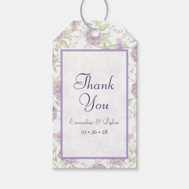 Lavender Purple Rose Wedding Gift Tags (Front)