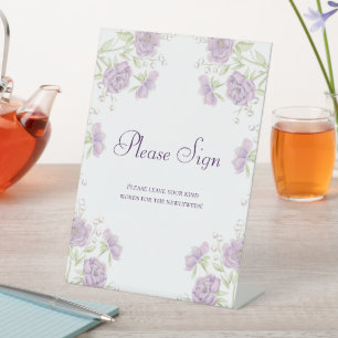 Lavender Purple Rose Wedding Guest Book Sign
