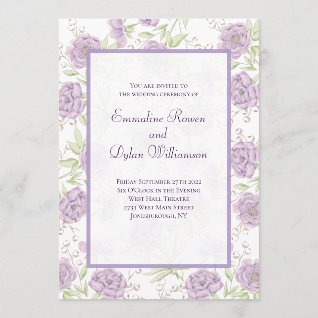 Lavender Purple Rose Wedding Invitation (Front)