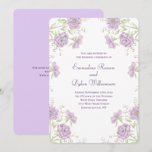 Lavender Purple Rose Wedding Invitation (Front/Back)