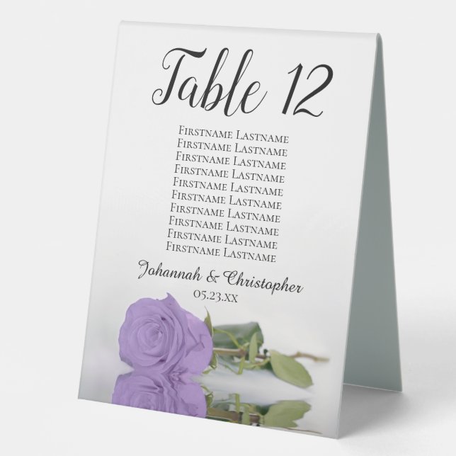 Lavender Purple Rose Wedding Number Seating Chart (Front)