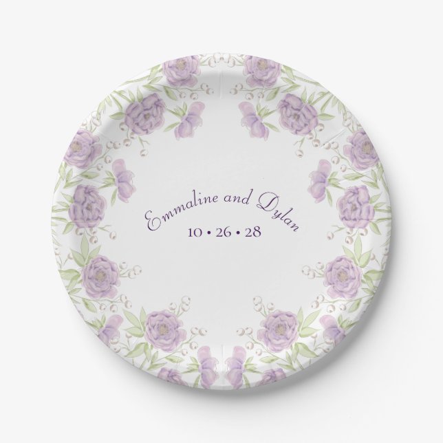 Lavender Purple Rose Wedding Paper Plate (Front)