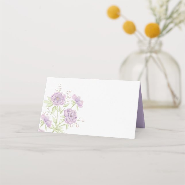 Lavender Purple Rose Wedding Place Card (Front)