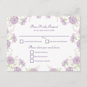 Lavender Purple Rose Wedding RSVP Holiday Postcard