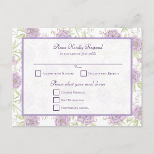 Lavender Purple Rose Wedding RSVP Holiday Postcard