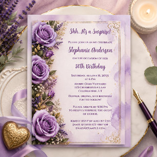 Lavender Purple Roses Surprise Birthday Party Invitation