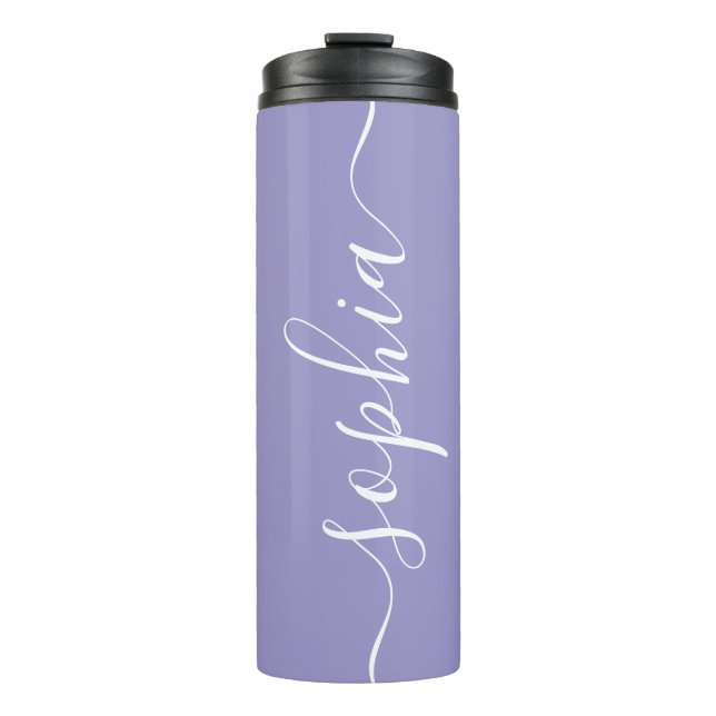 Lavender Purple Script Custom Thermal Tumbler (Front)