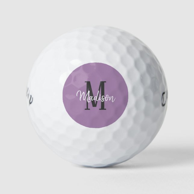 Lavender Purple Script Monogram Name Ladies Golf Balls (Front)