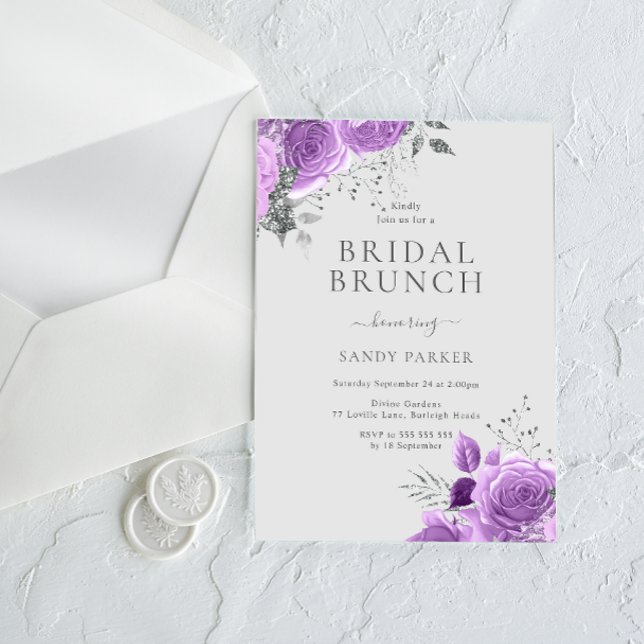 Lavender Purple & Silver Bridal Shower Brunch Invitation (Creator Uploaded)