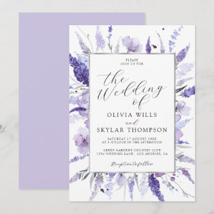 Lavender Purple Silver Floral Botanical Wedding  Invitation