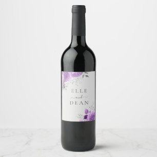 Lavender Purple & Silver Floral Elegant Wedding Wine Label