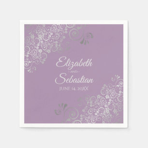 Lavender Purple & Silver Frills Elegant Wedding Napkin