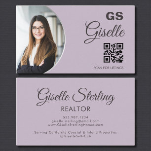 Lavender Purple Silver Monogram Realtor QR Code Business Card