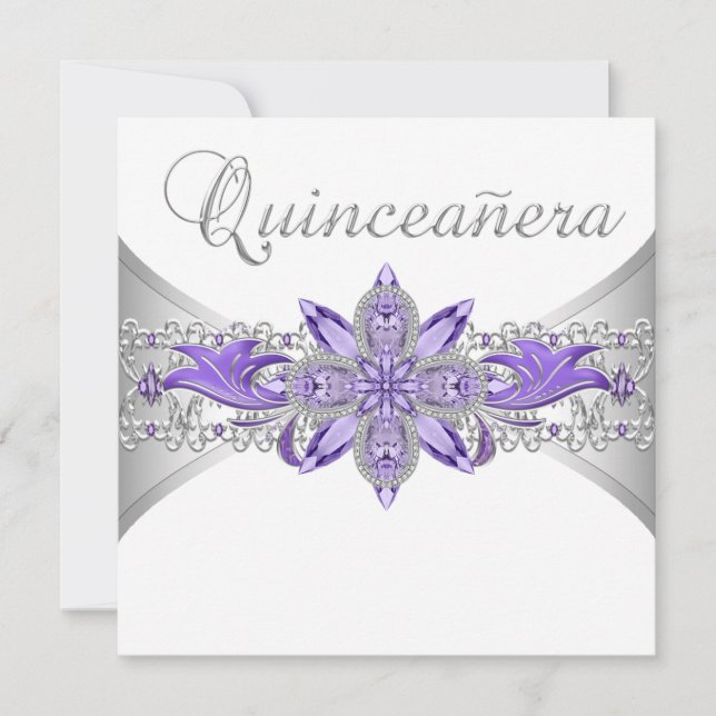 Lavender Purple Silver Quinceanera Invitations (Front)