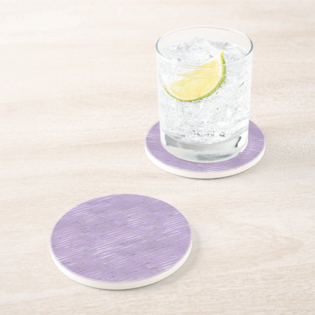 Lavender Purple Silver Stripes Coaster (Side)