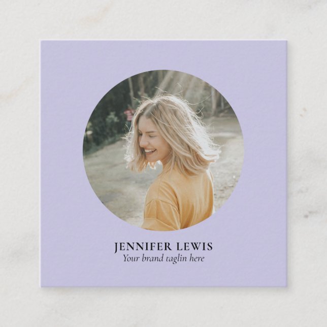 Lavender Purple Simple Modern Photo Social Media Square Business Card (Front)