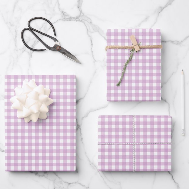 Lavender Purple Simple Plaid Wrapping Paper Sheet (Front)