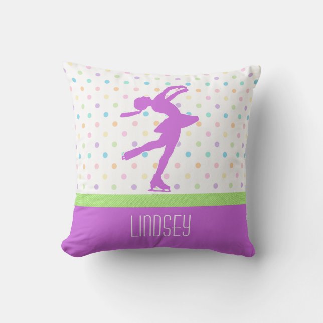 Lavender Purple Skater Bright Pastel Polka-Dots Cushion (Front)