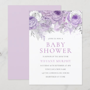 Lavender Purple Sparkle Floral Baby Shower Invitation