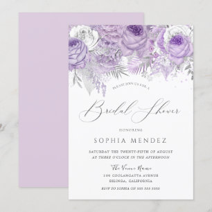 Lavender Purple Sparkle Floral Bridal Shower Invit Invitation