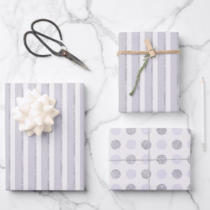 Lavender Purple Sparkle Glitter Stripes Bridal Wrapping Paper Sheet