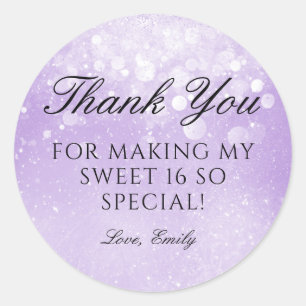 Lavender Purple Sparkle Sweet 16 Thank You Classic Round Sticker