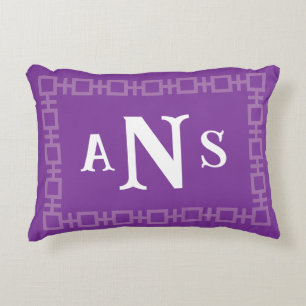Lavender Purple Square Greek Key Monogram Decorative Cushion