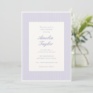 Lavender Purple Stripe Elegant Baby Shower Classic Invitation