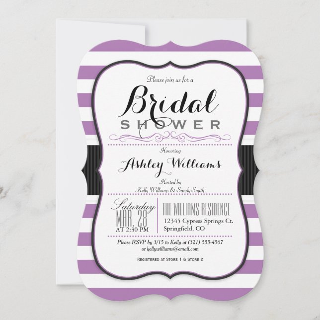 Lavender Purple Stripes; Elegant Bridal Shower Invitation (Front)