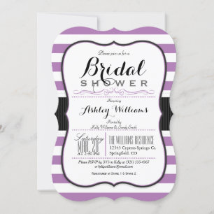 Lavender Purple Stripes; Elegant Bridal Shower Invitation