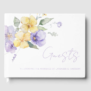 Lavender Purple & Sunshine Yellow Floral Wedding Guest Book