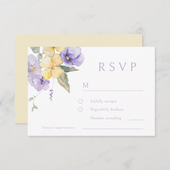 Lavender Purple & Sunshine Yellow Flowers Wedding RSVP Card (Front/Back)