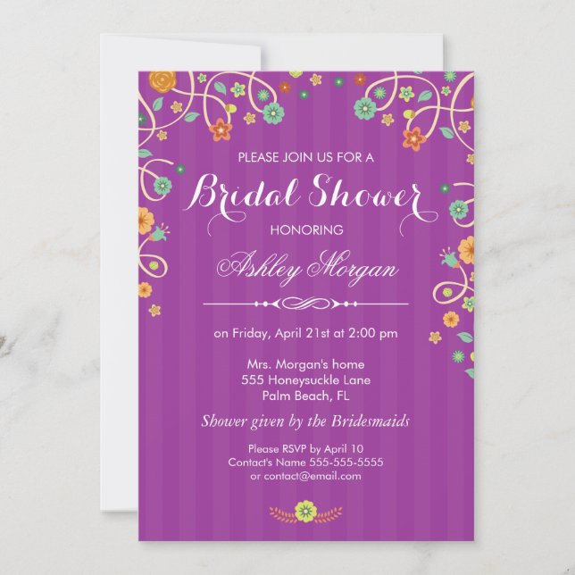 Lavender Purple Swirl Floral Bridal Shower Invitation (Front)