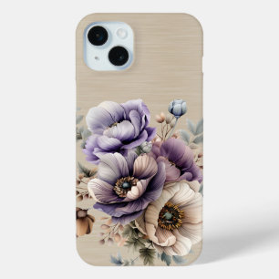 LAVENDER PURPLE & TAN FALL FLOWERS AND PUMPKINS iPhone 15 MINI CASE