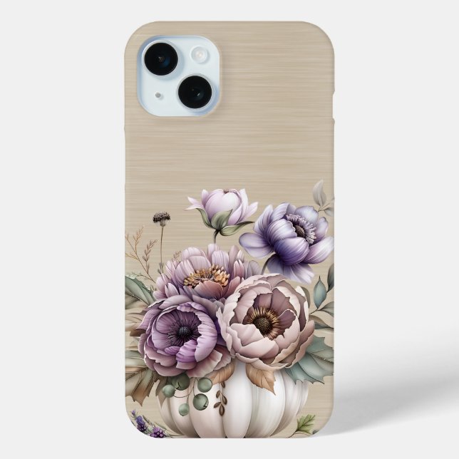 LAVENDER PURPLE & TAN FALL FLOWERS AND PUMPKINS Case-Mate iPhone CASE (Back)