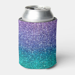 Lavender Purple & Teal Aqua Green Sparkly Glitter Can Cooler
