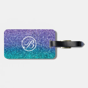 Lavender Purple & Teal Aqua Green Sparkly Glitter Luggage Tag