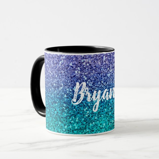 Lavender Purple & Teal Aqua Green Sparkly Glitter Mug (Front Left)