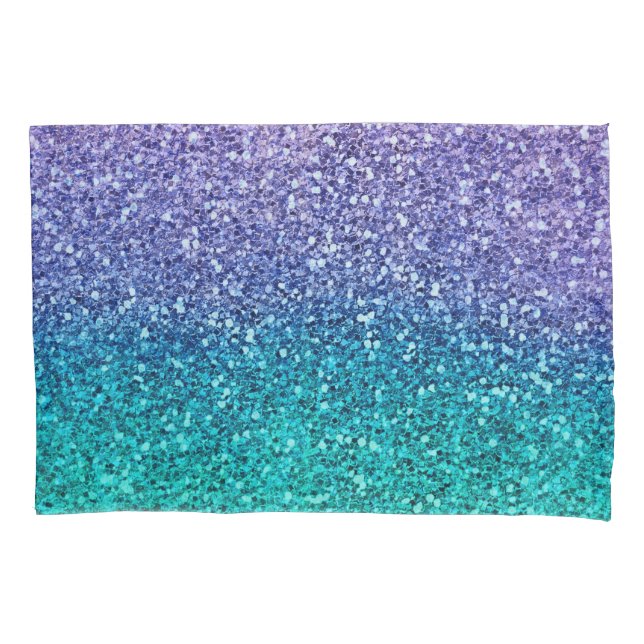Lavender Purple & Teal Aqua Green Sparkly Glitter Pillowcase (Front)