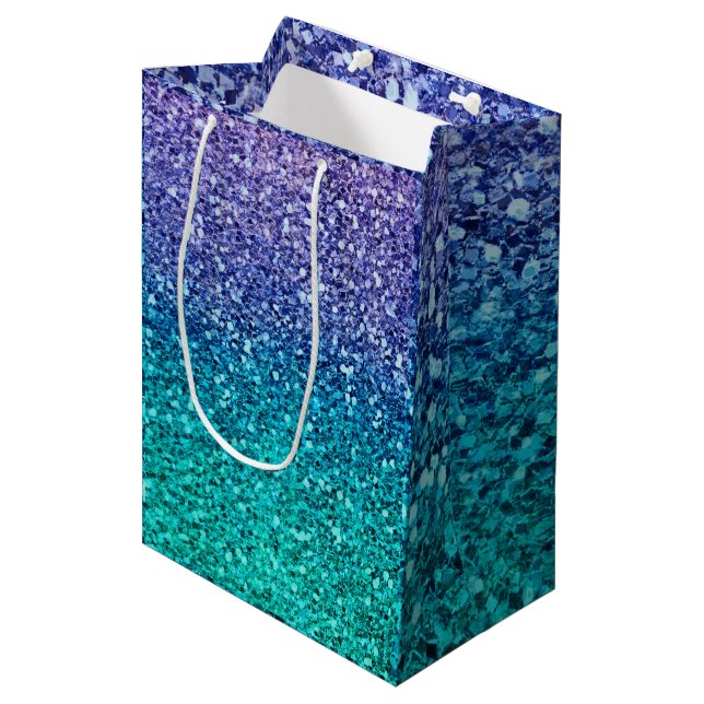 Lavender Purple & Teal Aqua Green Sparkly Party Medium Gift Bag (Front Angled)