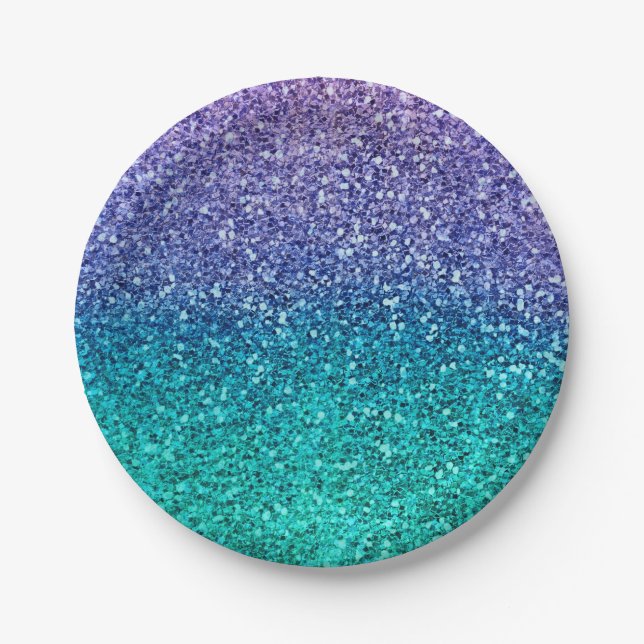 Lavender Purple & Teal Aqua Green Sparkly Party Paper Plate (Front)
